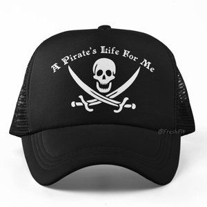 🆕A Pirate's Life For Me Jolly Roger Foam Trucker Hat Mesh Snapback Cap Black